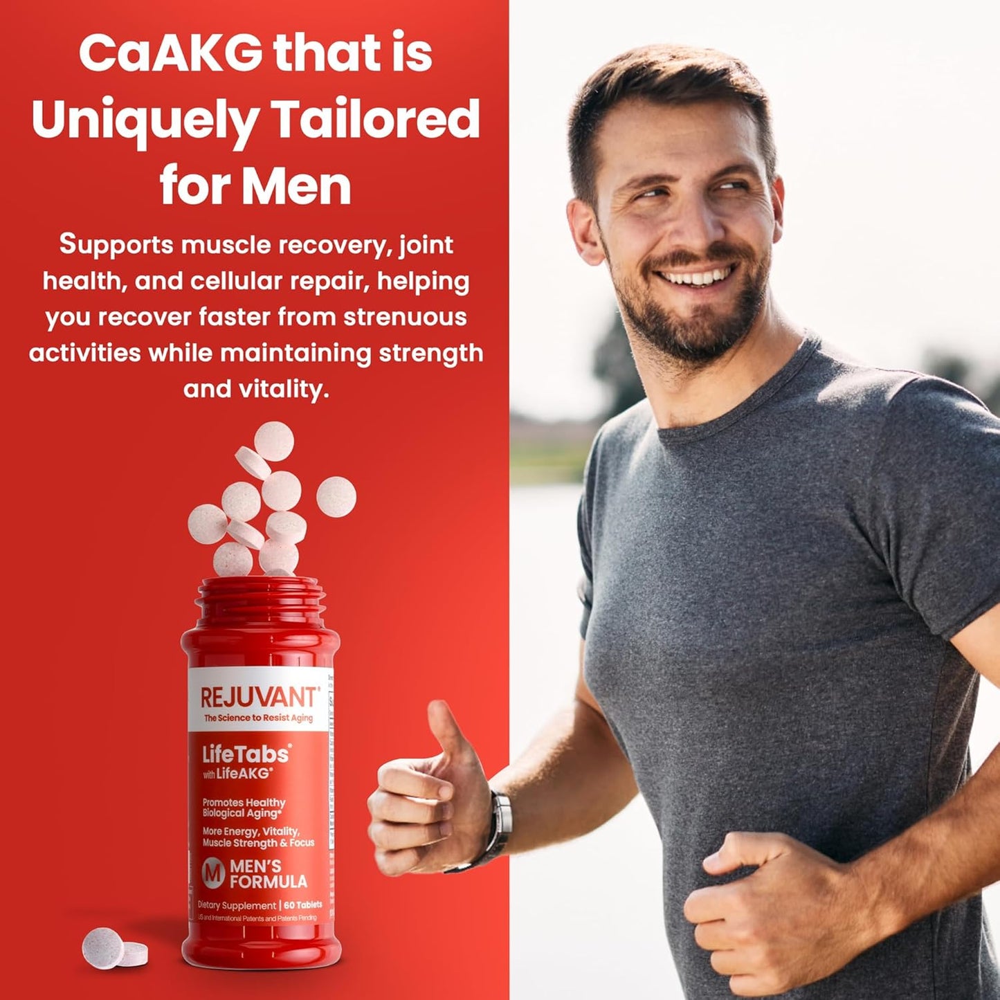 High Strength Men's AKG Supplement 1000MG with Vitamin A Rich Formula - 180 Capsules for Longevity and Cell Repair