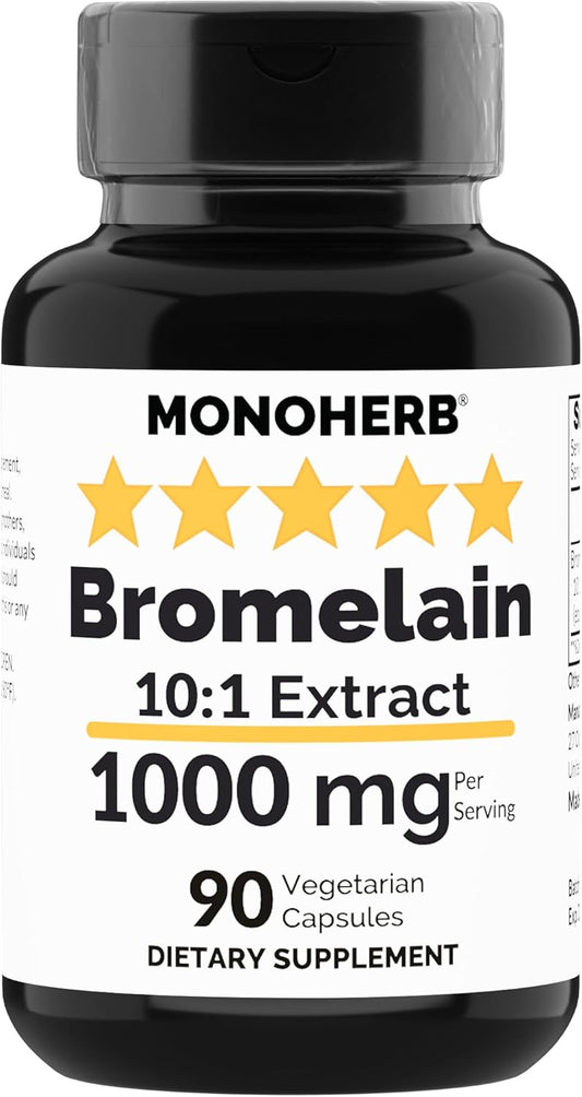 High Strength MONOHERB Bromelain Extract Capsules - 1000mg - 90 Veg Caps - Digestive Enzyme Supplement
