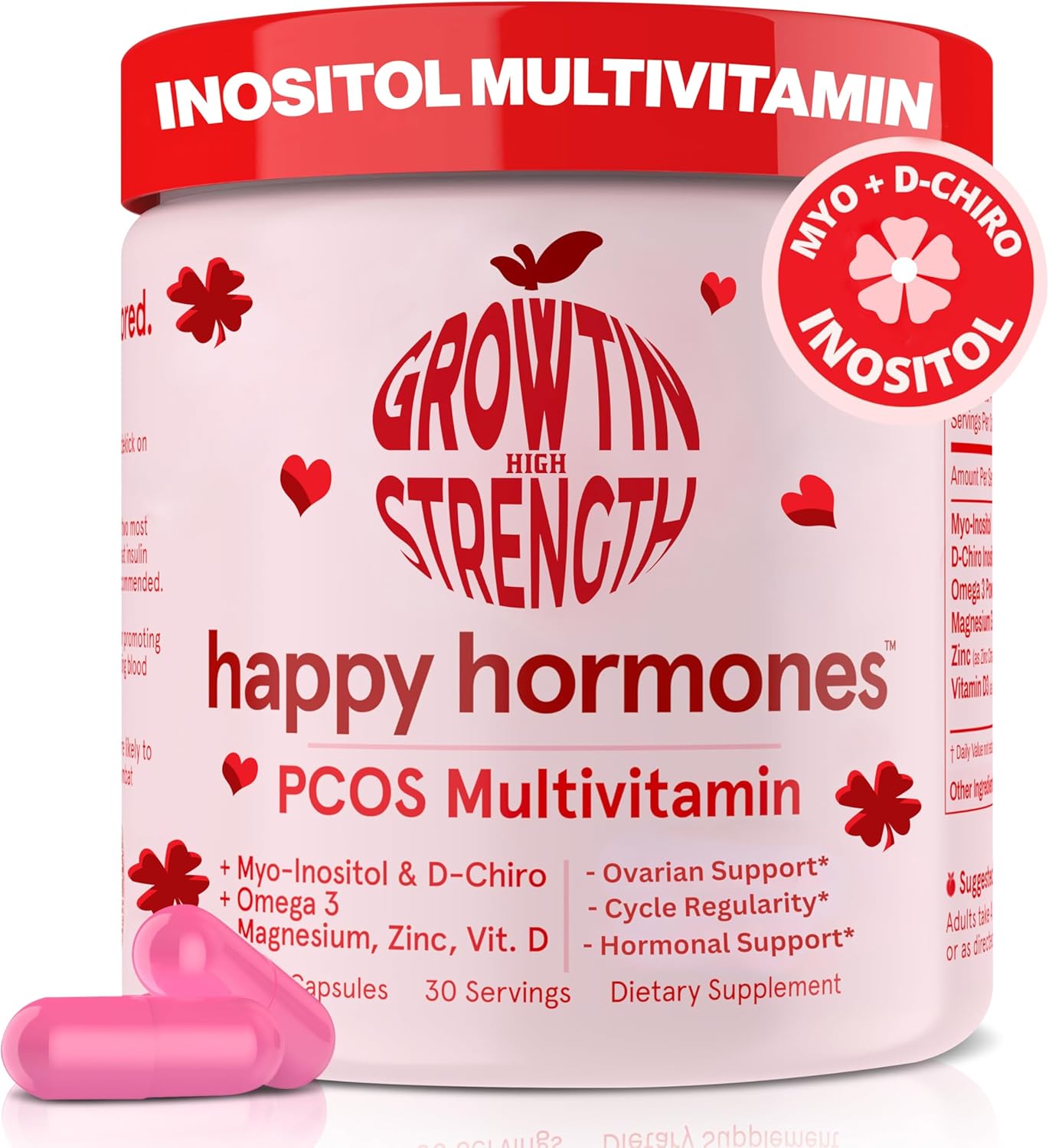 High Strength Myo-Inositol & D-Chiro Inositol Supplement for Women - Hormone Balance, Mood Support & Energy Boost - Growtin Happy Hormones
