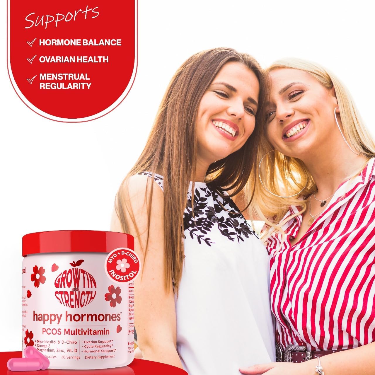 High Strength Myo-Inositol & D-Chiro Inositol Supplement for Women - Hormone Balance, Mood Support & Energy Boost - Growtin Happy Hormones