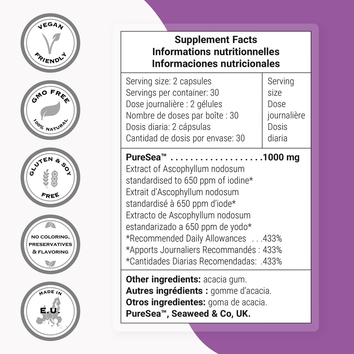 High Strength Natural Iodine Supplement - 1000mg per Day - Pure Sea Kelp - Non-GMO & Gluten Free - 60 Capsules
