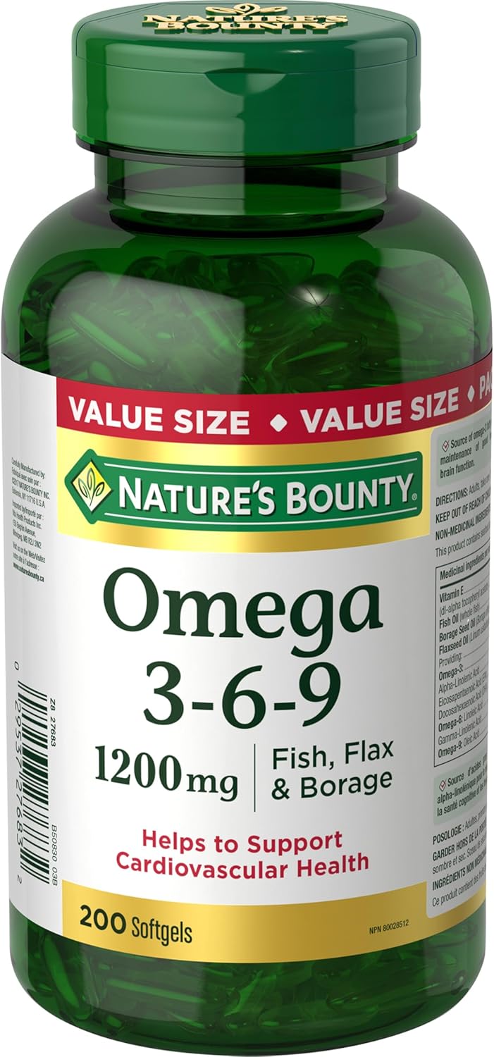 High Strength Nature's Bounty Omega 3-6-9 Softgels - 1200mg, 200 Count