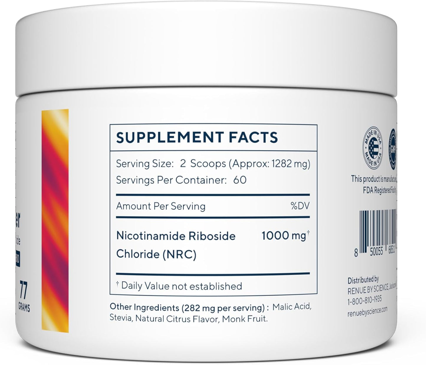 High Strength Nicotinamide Riboside Powder | 1000mg NR NAD Sublingual Citrus Flavor | USA-Made & Third-Party Tested | 60 Servings