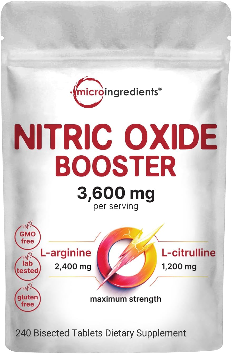 High Strength Nitric Oxide Supplement 3,600mg 240 Tablets | L-Arginine + L-Citrulline Complex for Muscle, Energy, Heart Health | Non-GMO, Gluten Free