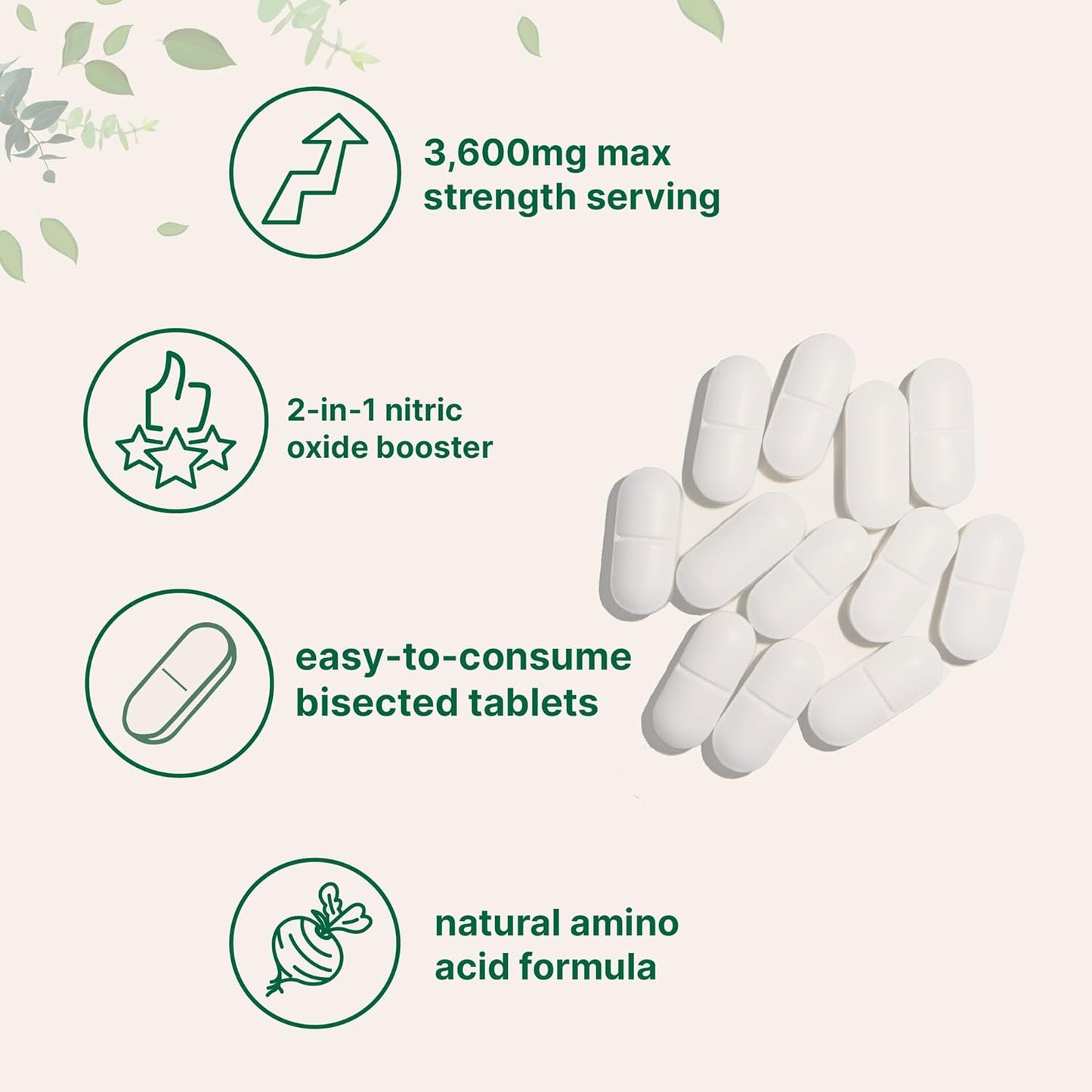 High Strength Nitric Oxide Supplement 3,600mg 240 Tablets | L-Arginine + L-Citrulline Complex for Muscle, Energy, Heart Health | Non-GMO, Gluten Free