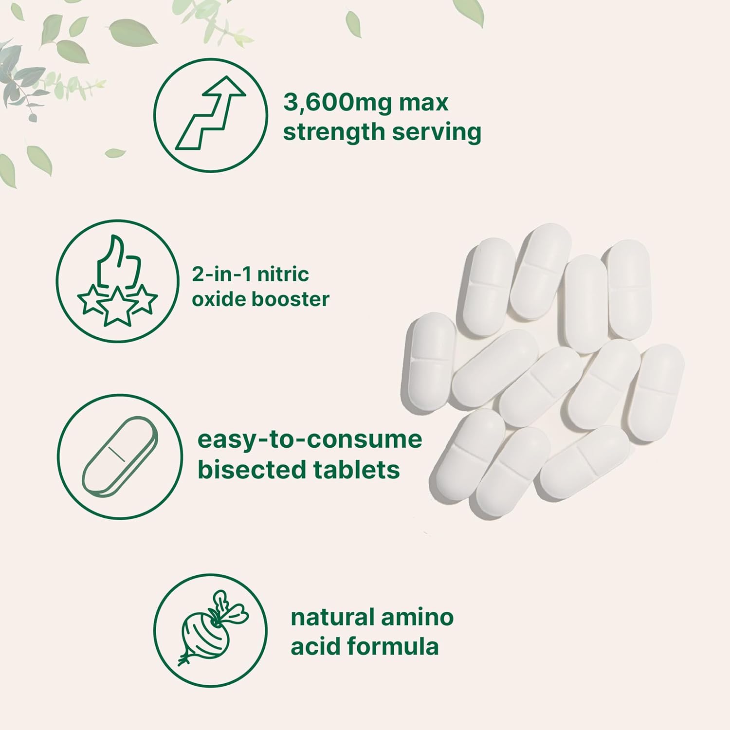 High Strength Nitric Oxide Supplement 3,600mg 240 Tablets | L-Arginine + L-Citrulline Complex for Muscle, Energy, Heart Health | Non-GMO, Gluten Free