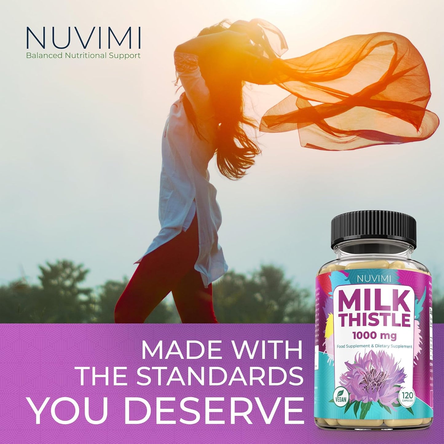 High Strength NUVIMI Milk Thistle Capsules - 1000mg with 80% Silymarin Extract - 120 Vegan Capsules - Liver Health Dietary Supplement
