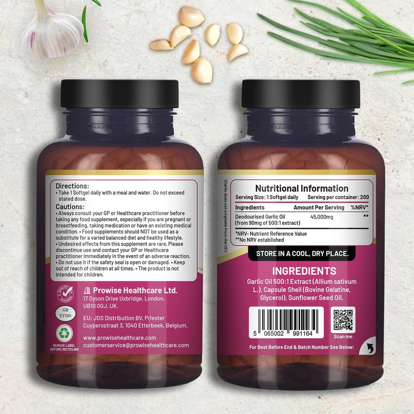 High Strength Odourless Garlic Capsules 45,000mg | 200 Softgels | Cold Pressed Premium Garlic Oil Extract