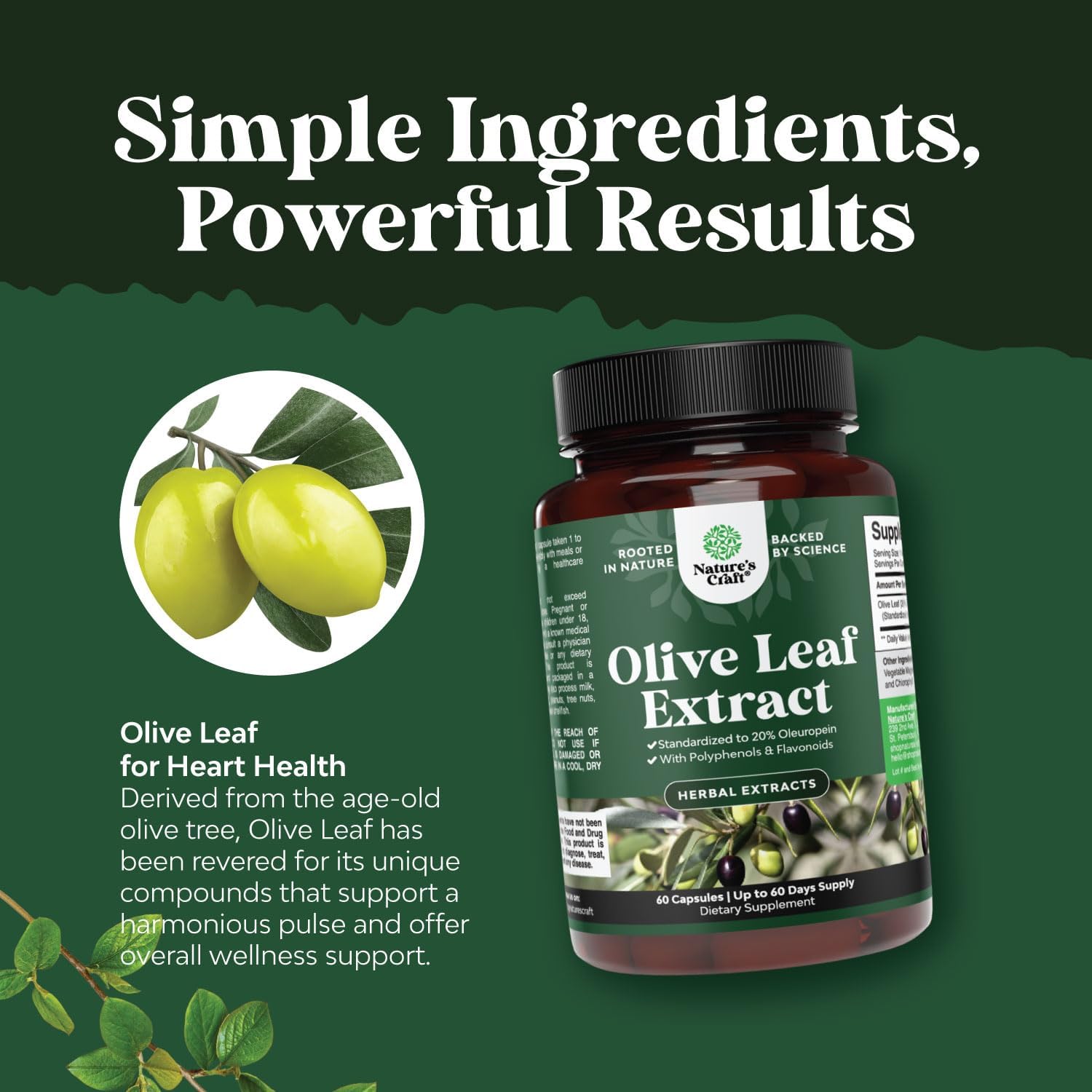 High Strength Olive Leaf Extract Capsules - 20% Oleuropein Antioxidant Supplement - Herbal Heart Health - Vegan Non-GMO Gluten Free - 2 Month Supply