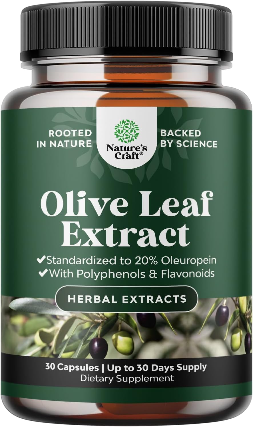 High Strength Olive Leaf Extract Capsules with 20% Oleuropein - Herbal Antioxidant for Heart Health - Vegan Non-GMO Supplement