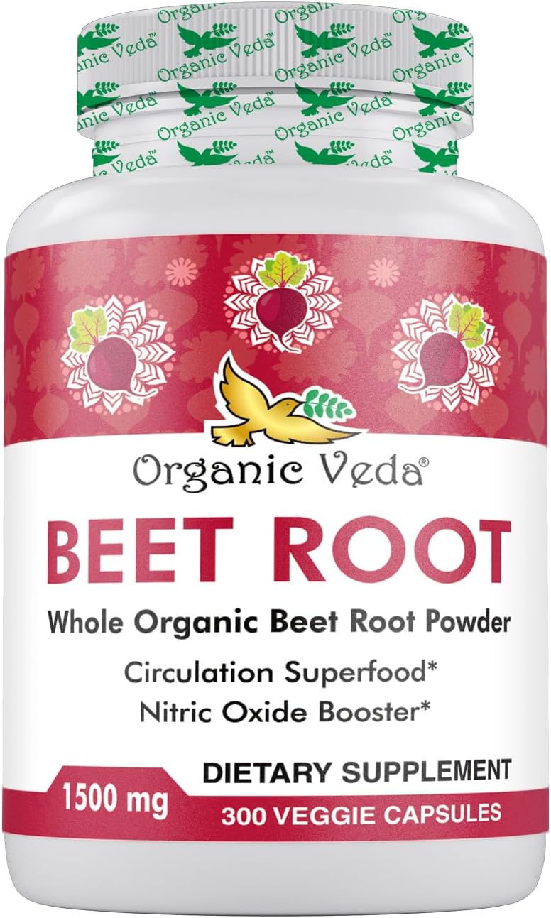 High Strength Organic Veda Beet Root Capsules - 300 Capsules for Circulation, Energy & Stamina - Non-GMO & Gluten-Free - 1500mg Beet Root Powder