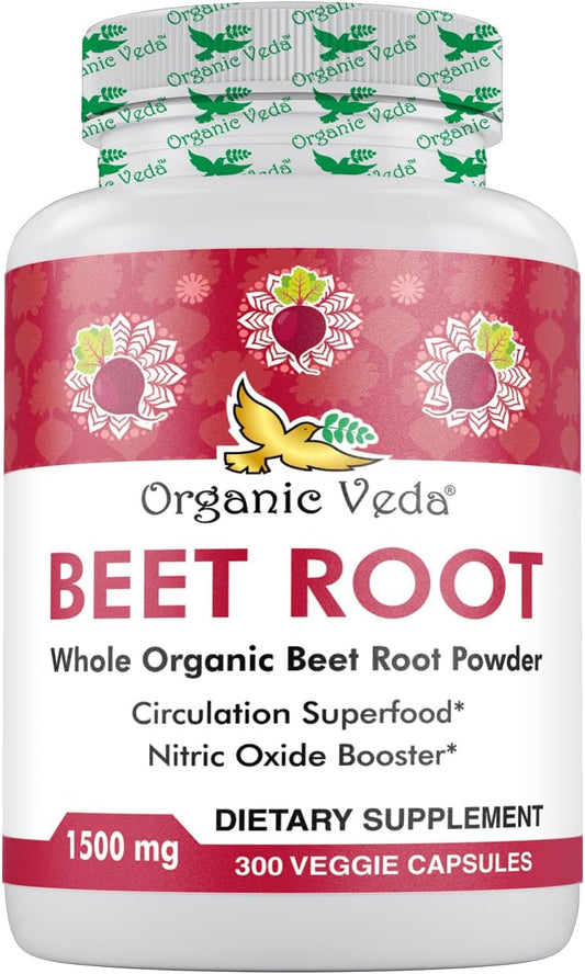 High Strength Organic Veda Beet Root Capsules - 300 Capsules for Circulation, Energy & Stamina - Non-GMO & Gluten-Free - 1500mg Beet Root Powder