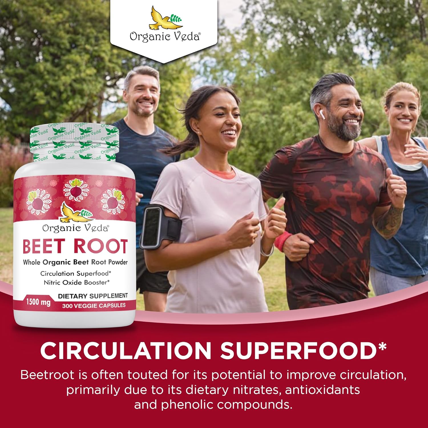 High Strength Organic Veda Beet Root Capsules - 300 Capsules for Circulation, Energy & Stamina - Non-GMO & Gluten-Free - 1500mg Beet Root Powder