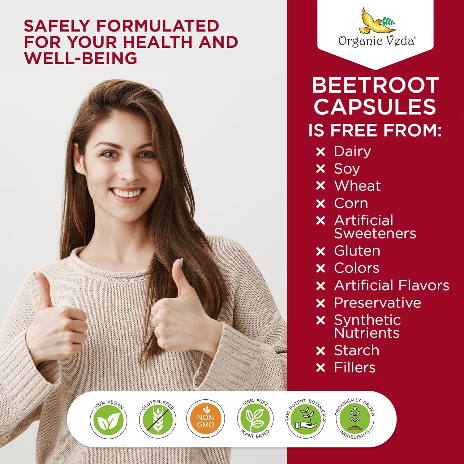 High Strength Organic Veda Beet Root Capsules - 300 Capsules for Circulation, Energy & Stamina - Non-GMO & Gluten-Free - 1500mg Beet Root Powder