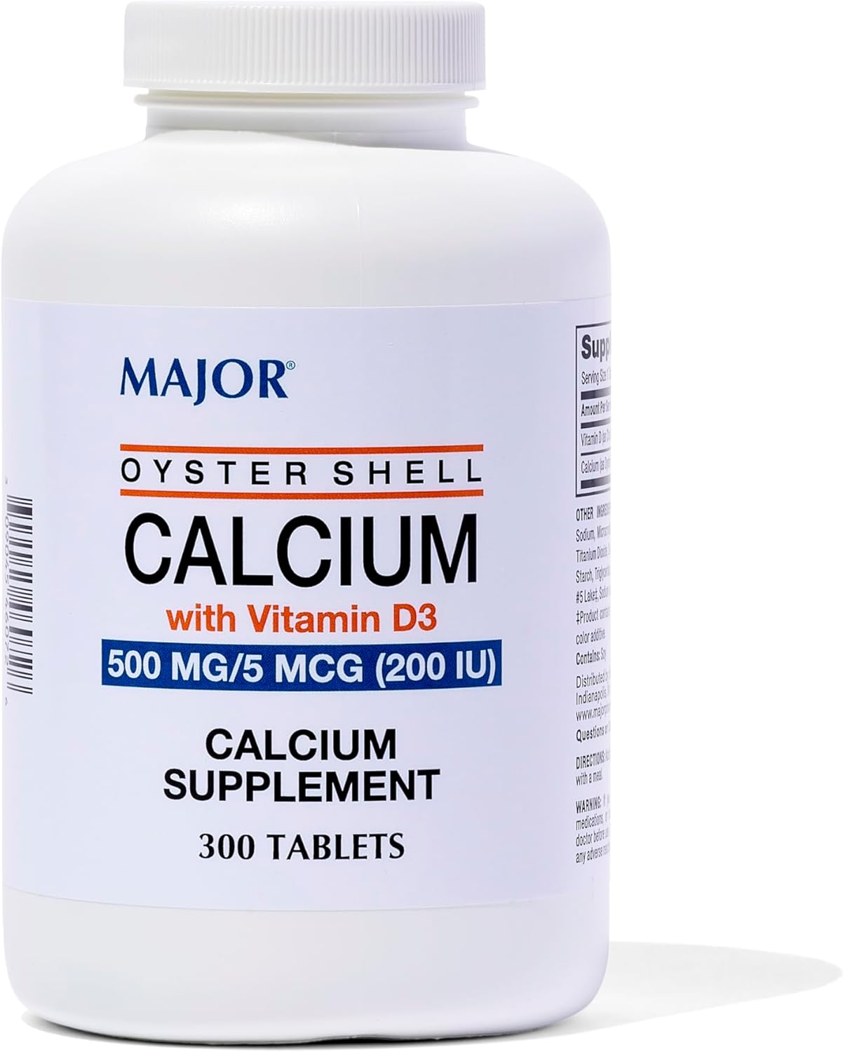 High Strength Oyster Shell Calcium with Vitamin D3 500 mg - 300 Tablets - Daily Calcium Supplement with 5 mcg (200 IU)