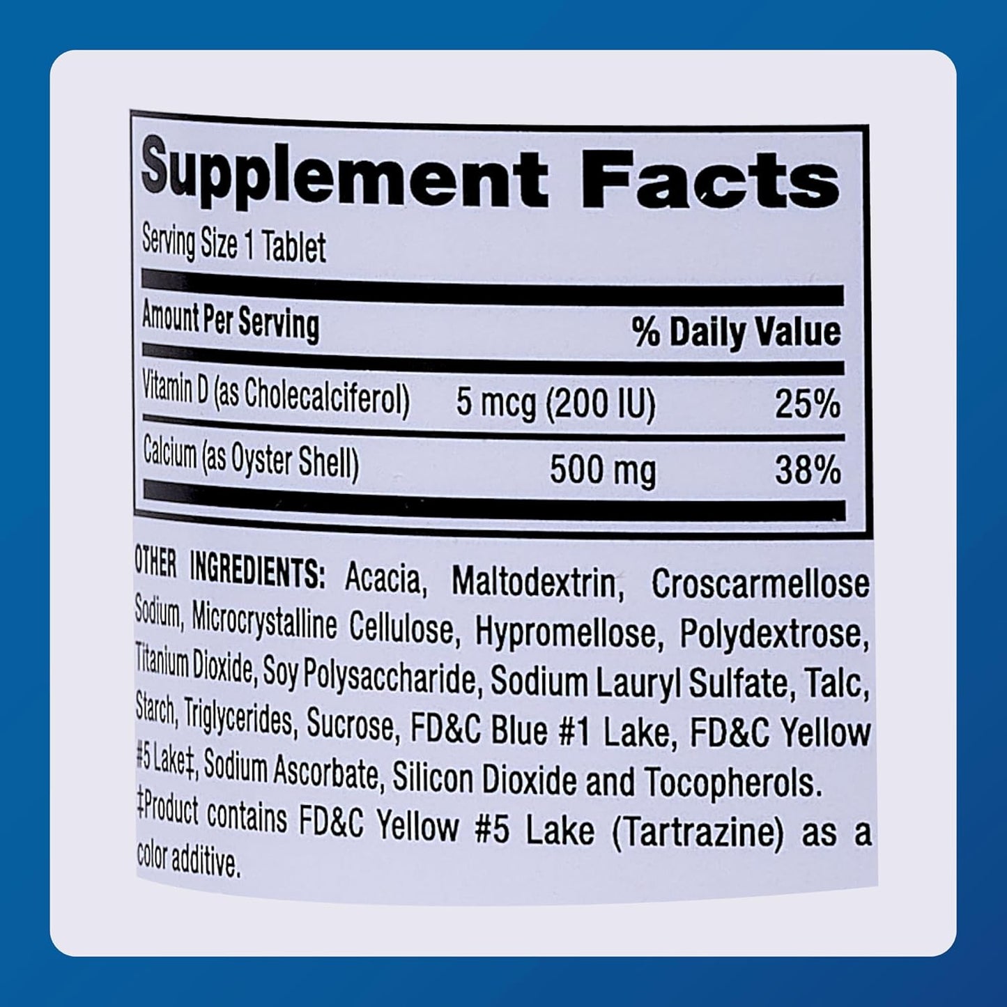 High Strength Oyster Shell Calcium with Vitamin D3 500 mg - 300 Tablets - Daily Calcium Supplement with 5 mcg (200 IU)