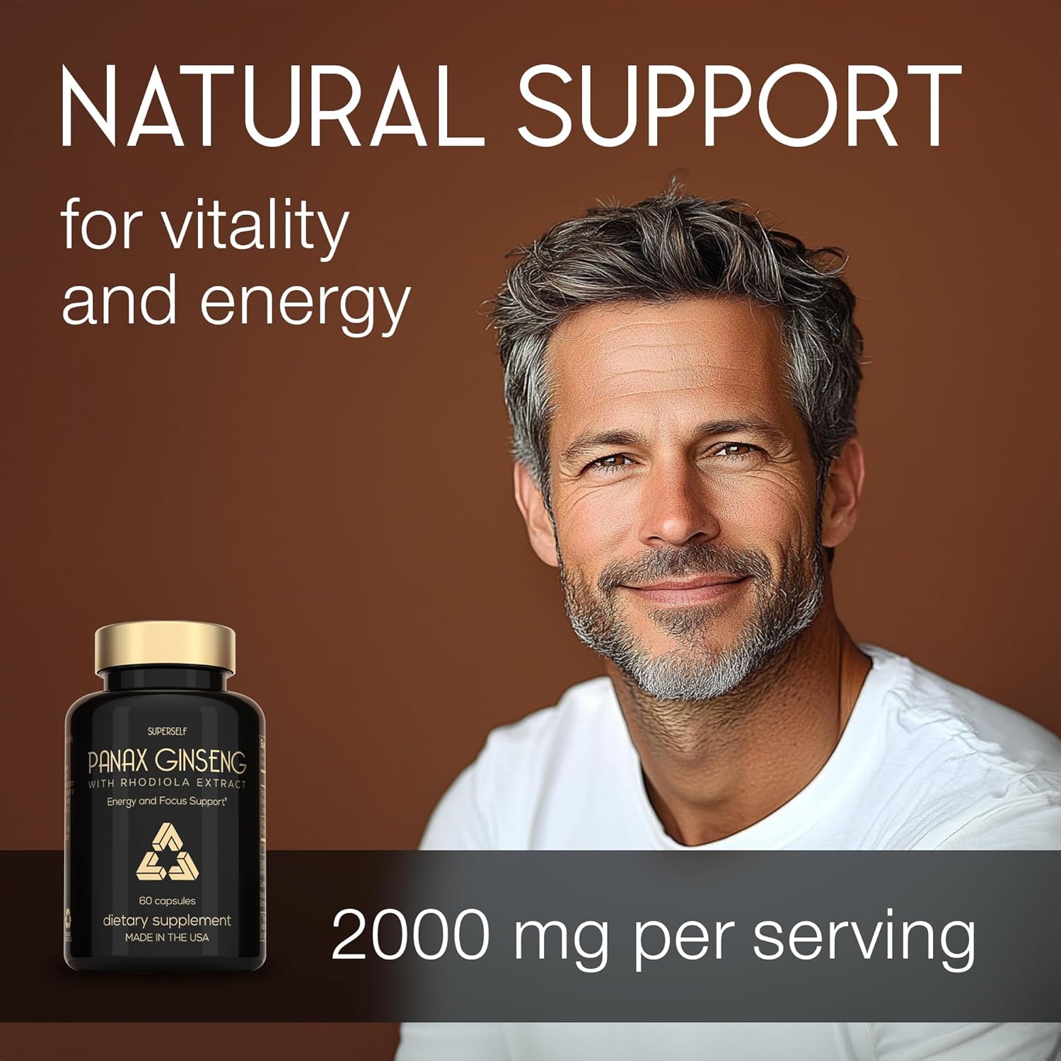 High Strength Panax Ginseng and Rhodiola Rosea Capsules - 2000mg Korean Ginseng Supplement for Energy - 60 Capsules with 7% Ginsenosides - Herbal Energy Complex for Men and Women - Made in USA