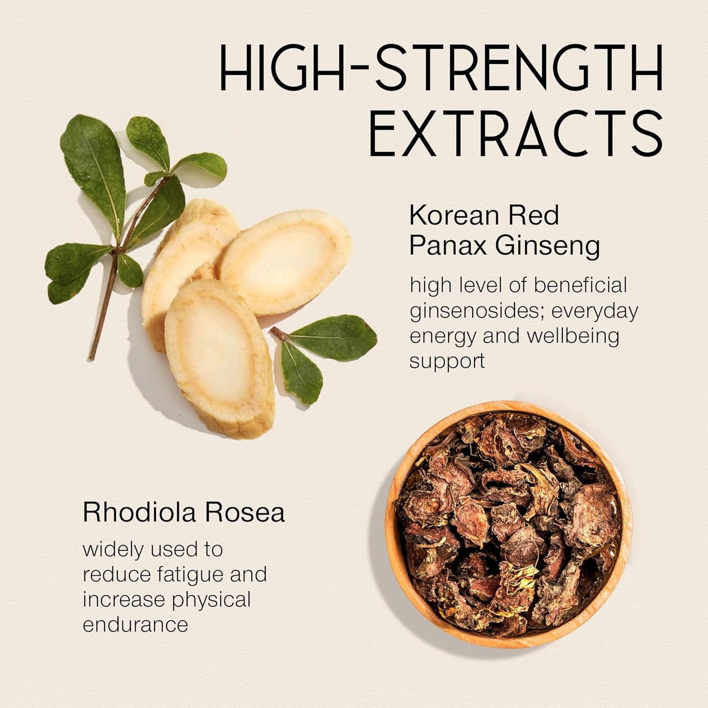 High Strength Panax Ginseng and Rhodiola Rosea Capsules - 2000mg Korean Ginseng Supplement for Energy - 60 Capsules with 7% Ginsenosides - Herbal Energy Complex for Men and Women - Made in USA