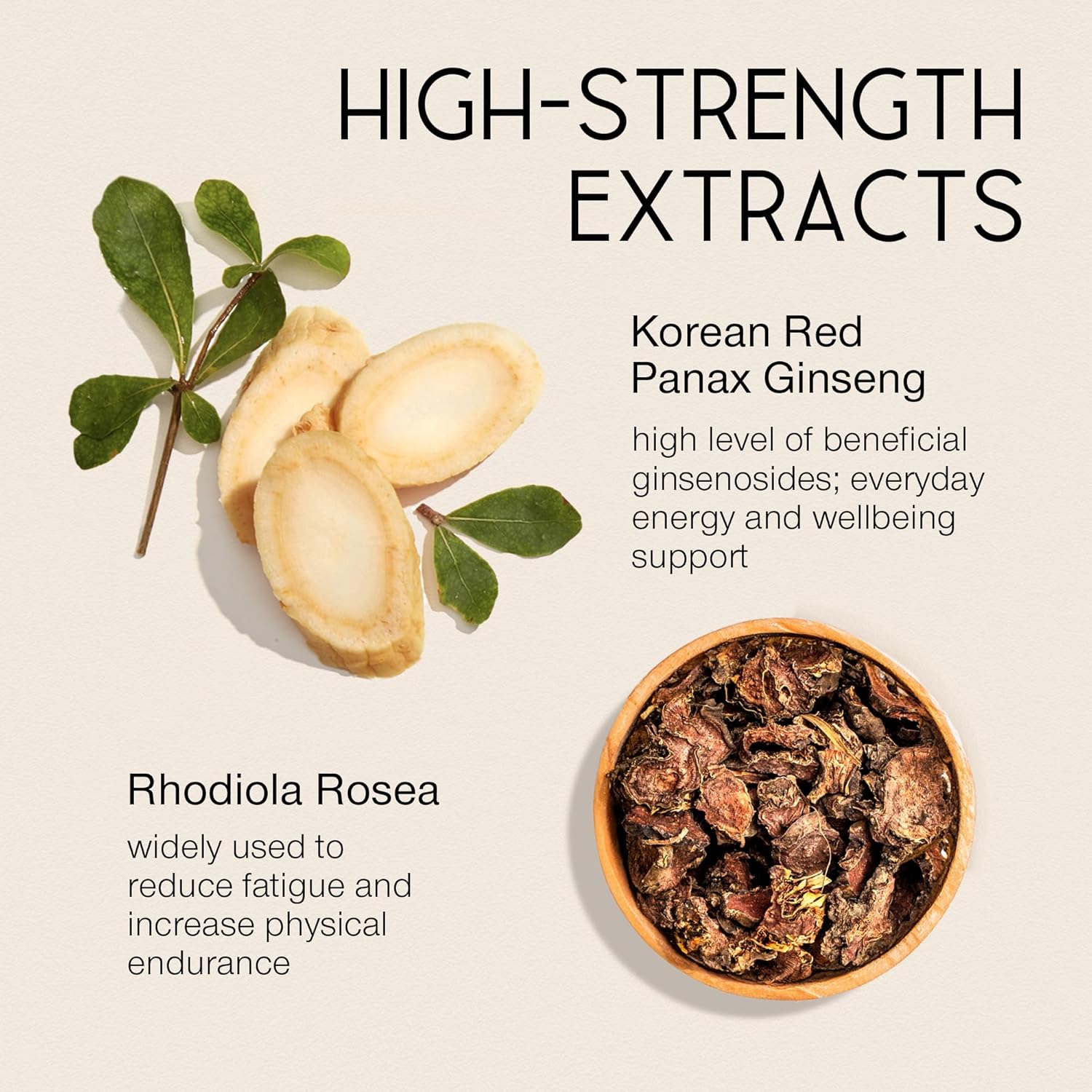 High Strength Panax Ginseng and Rhodiola Rosea Capsules - 2000mg Korean Ginseng Supplement for Energy - 60 Capsules with 7% Ginsenosides - Herbal Energy Complex for Men and Women - Made in USA