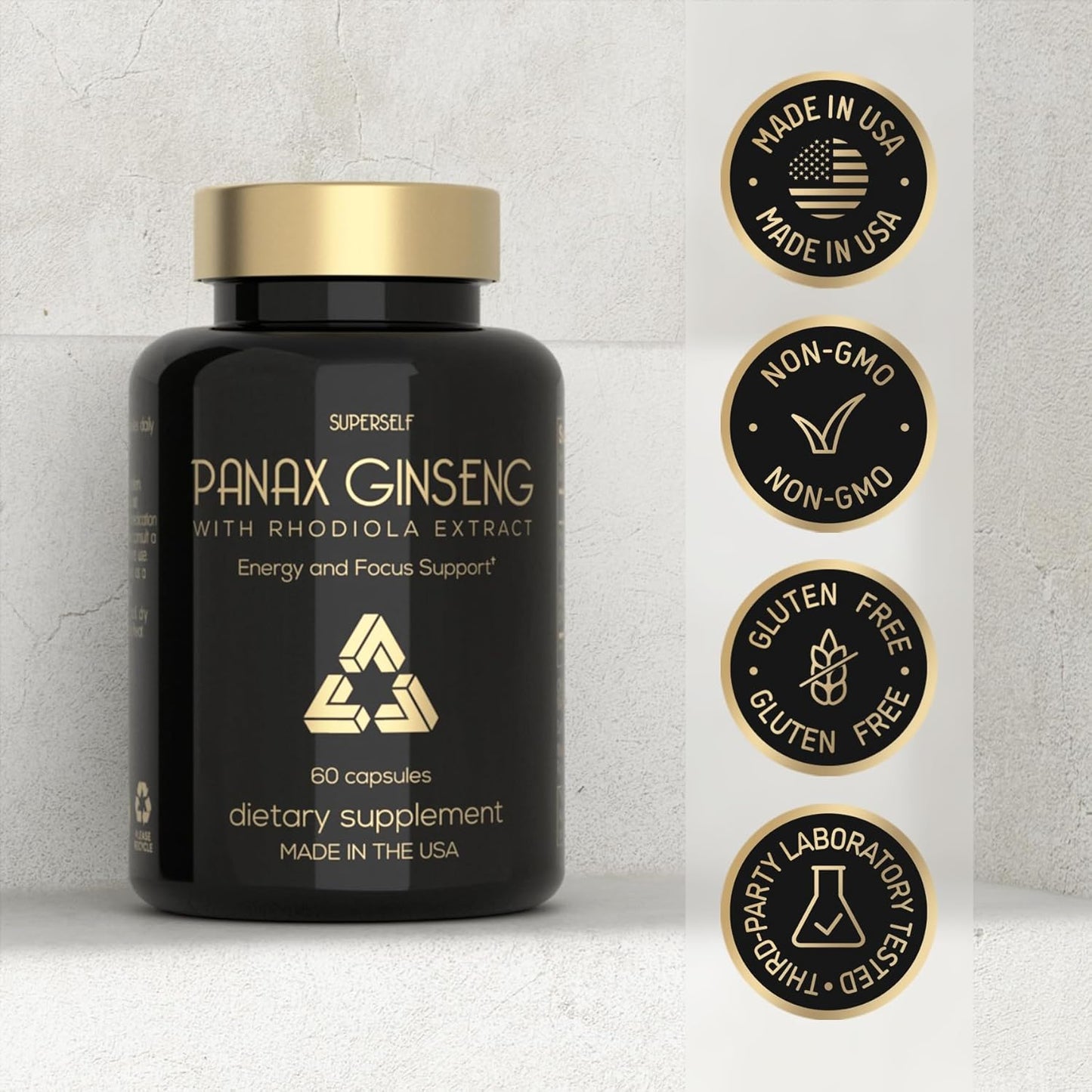 High Strength Panax Ginseng and Rhodiola Rosea Capsules - 2000mg Korean Ginseng Supplement for Energy - 60 Capsules with 7% Ginsenosides - Herbal Energy Complex for Men and Women - Made in USA
