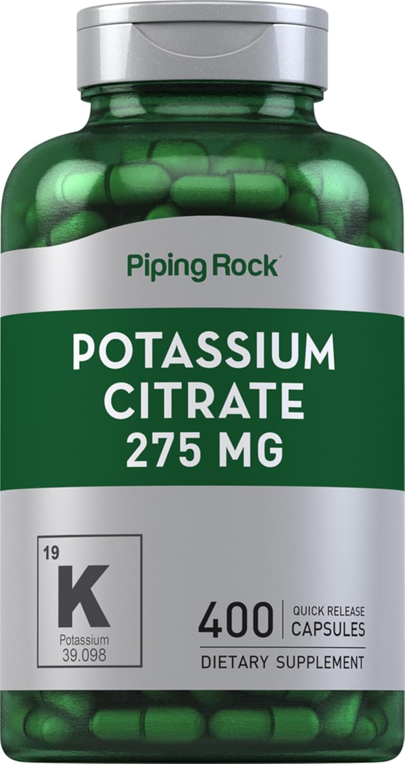 High Strength Potassium Citrate Supplement | 275 mg | 400 Capsules | Non-GMO, Gluten Free - Piping Rock