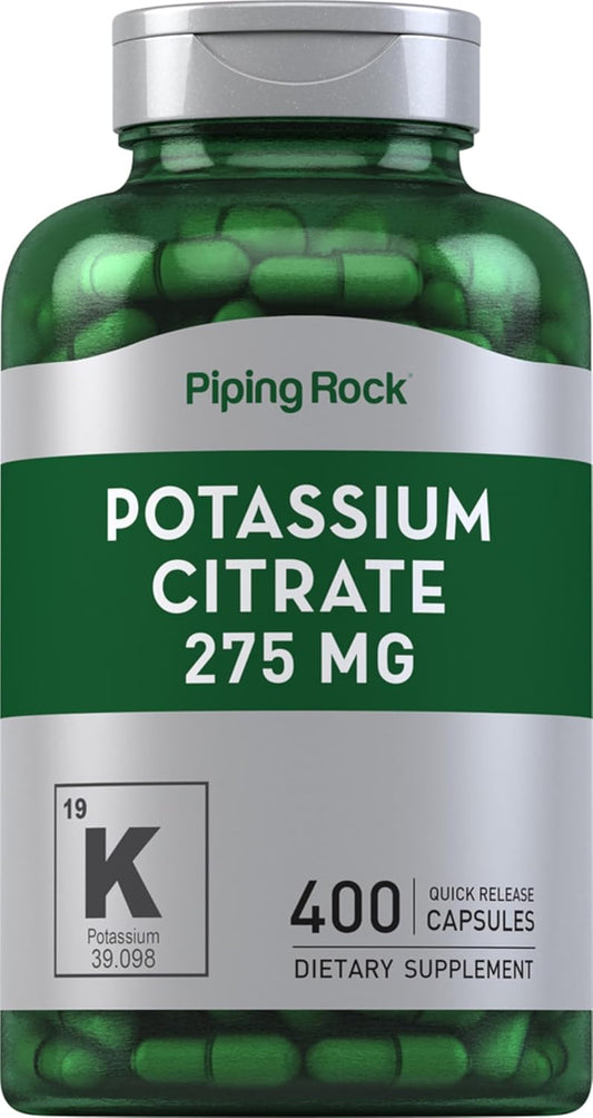 High Strength Potassium Citrate Supplement | 275 mg | 400 Capsules | Non-GMO, Gluten Free - Piping Rock