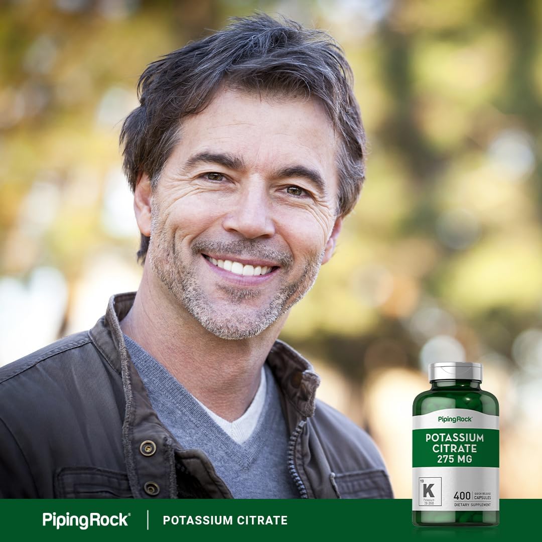 High Strength Potassium Citrate Supplement | 275 mg | 400 Capsules | Non-GMO, Gluten Free - Piping Rock