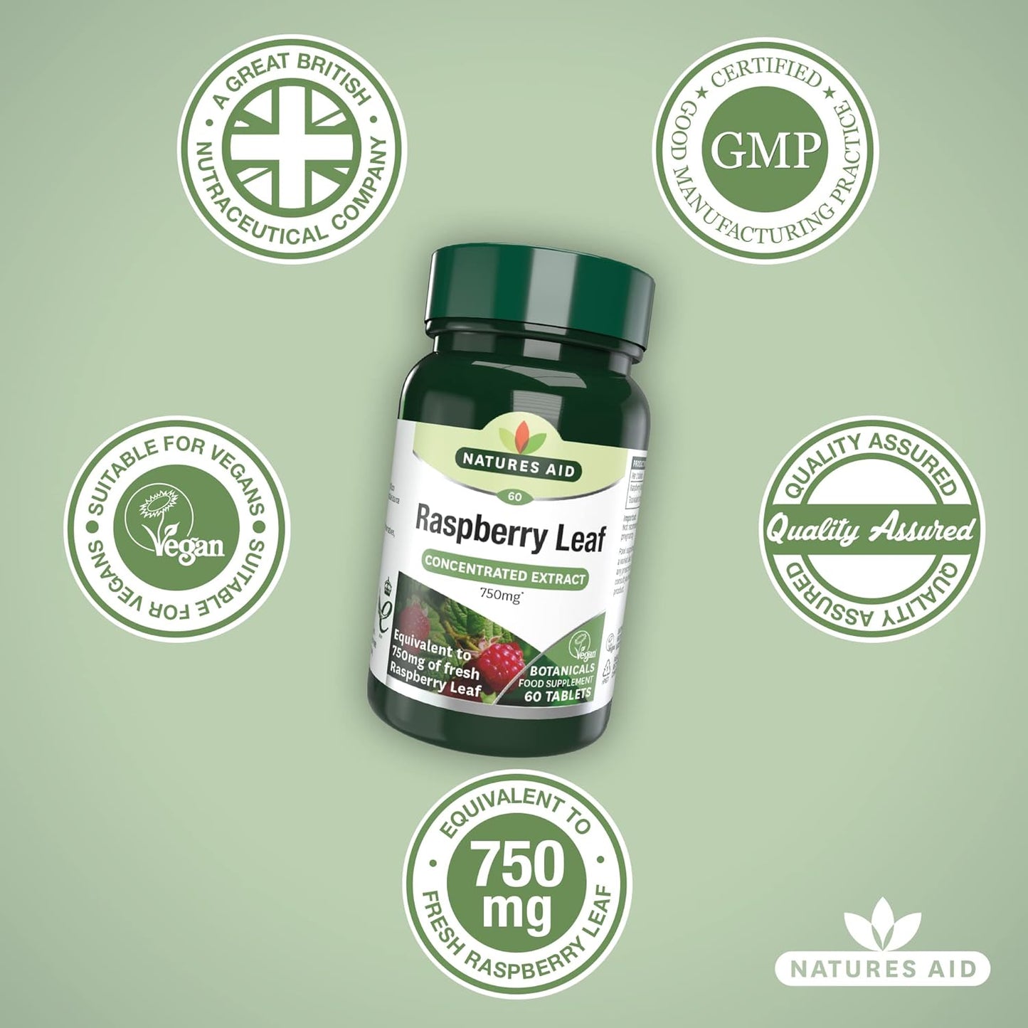High Strength Raspberry Leaf Tablets 750Mg - 60 Count by Natures Aid