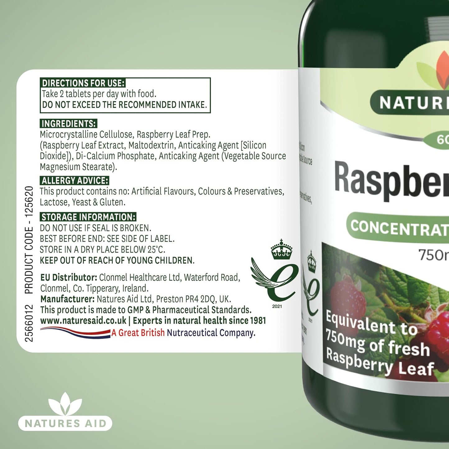 High Strength Raspberry Leaf Tablets 750Mg - 60 Count by Natures Aid