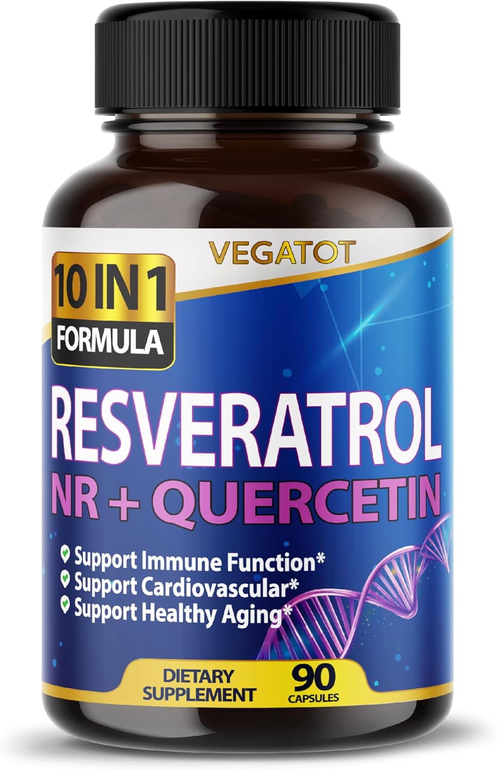 High Strength Resveratrol with Quercetin: 10-in-1 Healthy Aging & Immune Support (90 Count)
