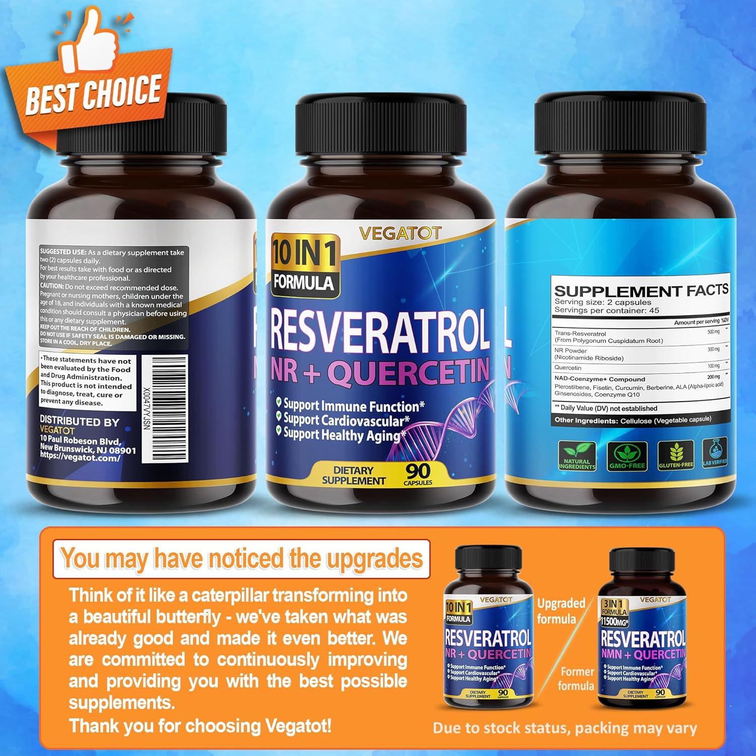 High Strength Resveratrol with Quercetin: 10-in-1 Healthy Aging & Immune Support (90 Count)