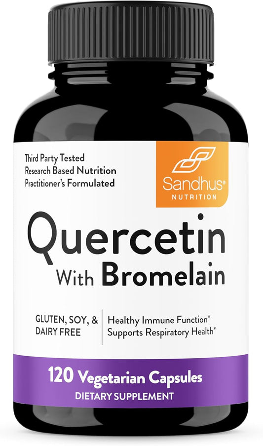 High Strength Sandhu's Quercetin & Bromelain Supplement - 1000mg 120 Capsules - Immune & Respiratory Health Bioflavonoids Complex
