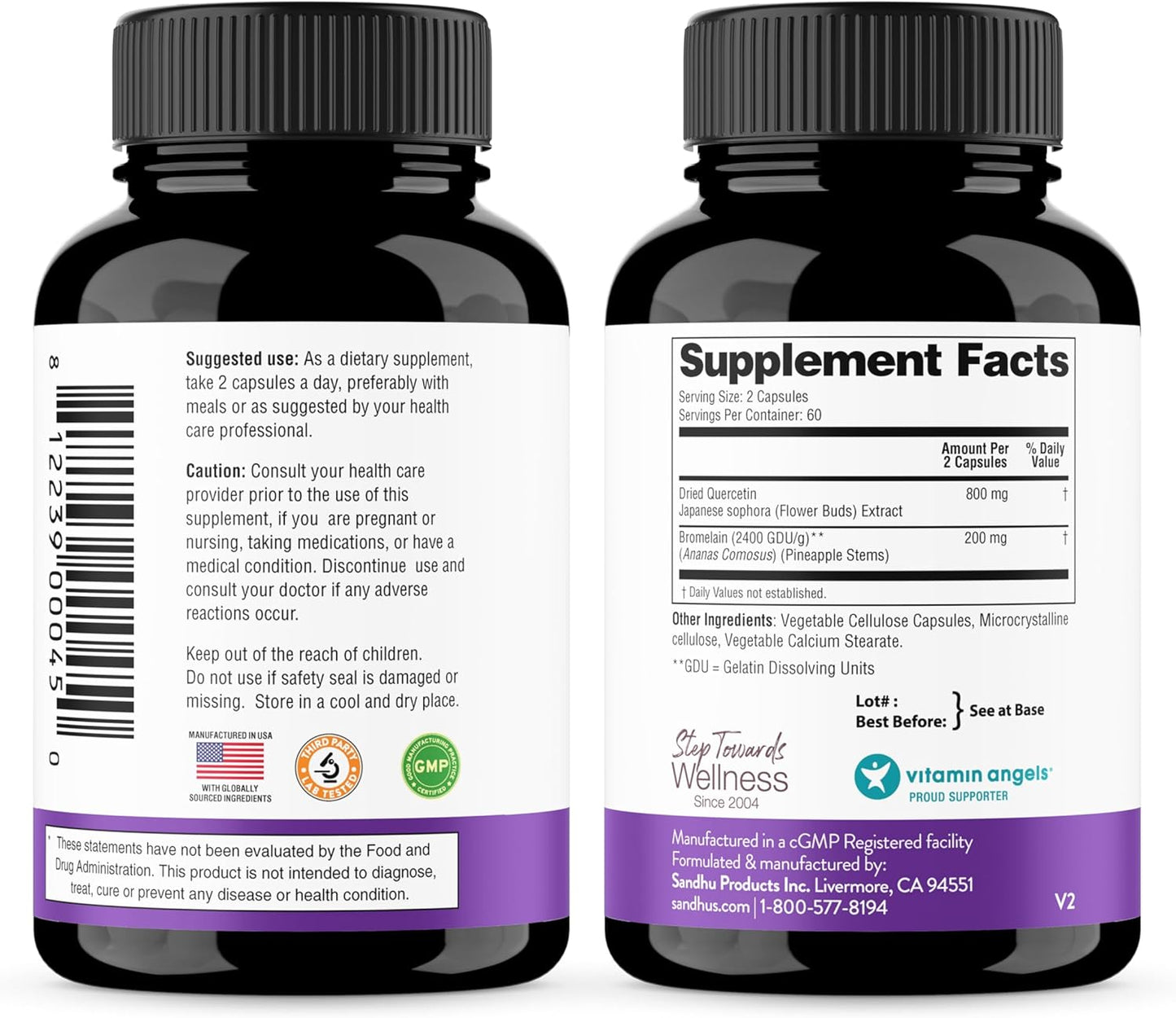 High Strength Sandhu's Quercetin & Bromelain Supplement - 1000mg 120 Capsules - Immune & Respiratory Health Bioflavonoids Complex