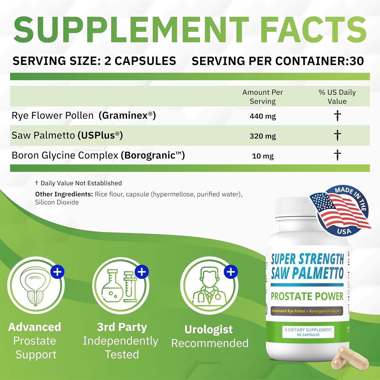 High Strength Saw Palmetto Extract Capsules for Men's Prostate Health - 180 Capsules