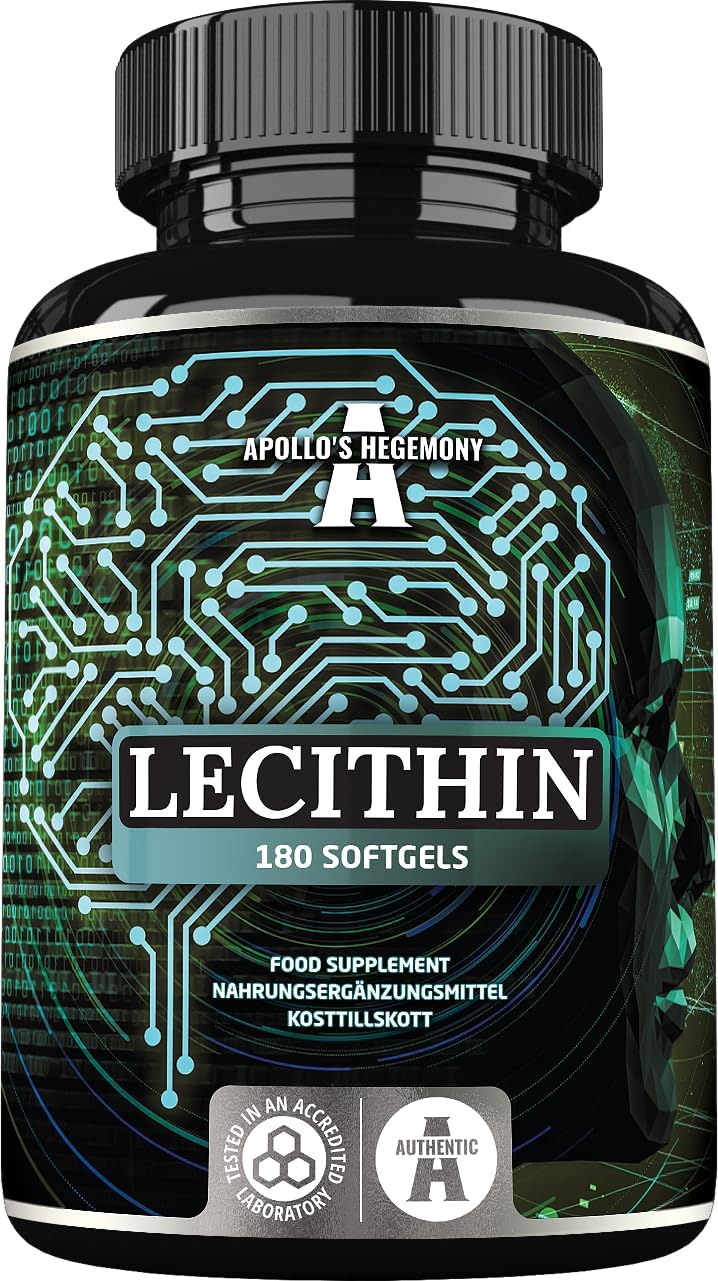 High Strength Soy Lecithin Supplement with Vitamin E - 180 Softgel Capsules - Cognitive and Cardio Health Support - 6 Months Supply