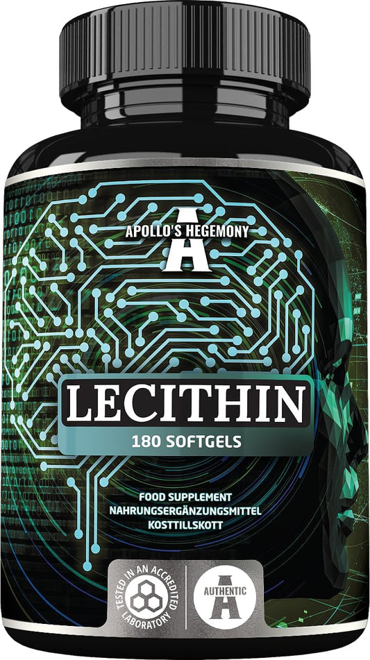 High Strength Soy Lecithin Supplement with Vitamin E - 180 Softgel Capsules - Cognitive and Cardio Health Support - 6 Months Supply