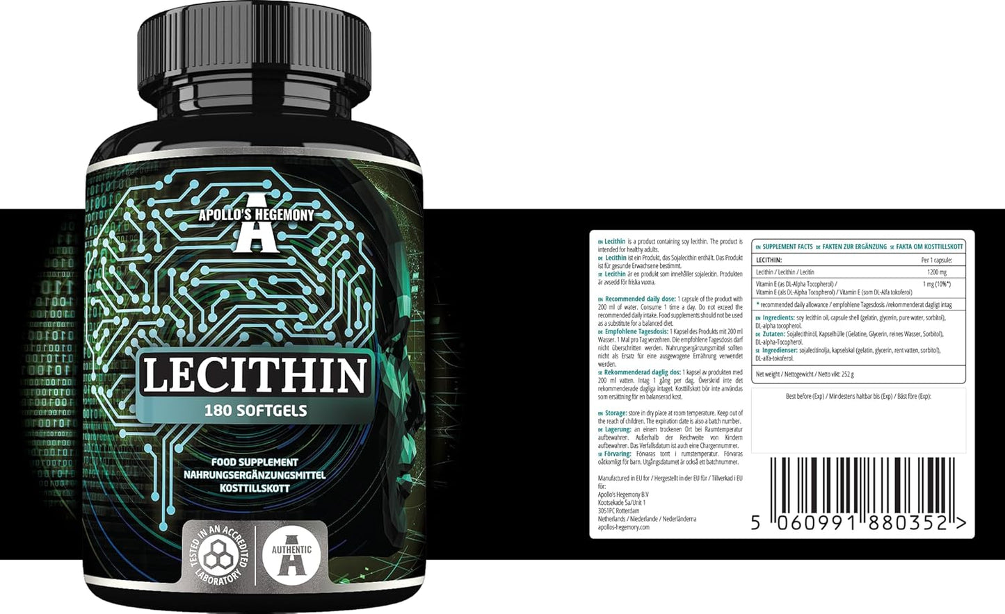 High Strength Soy Lecithin Supplement with Vitamin E - 180 Softgel Capsules - Cognitive and Cardio Health Support - 6 Months Supply