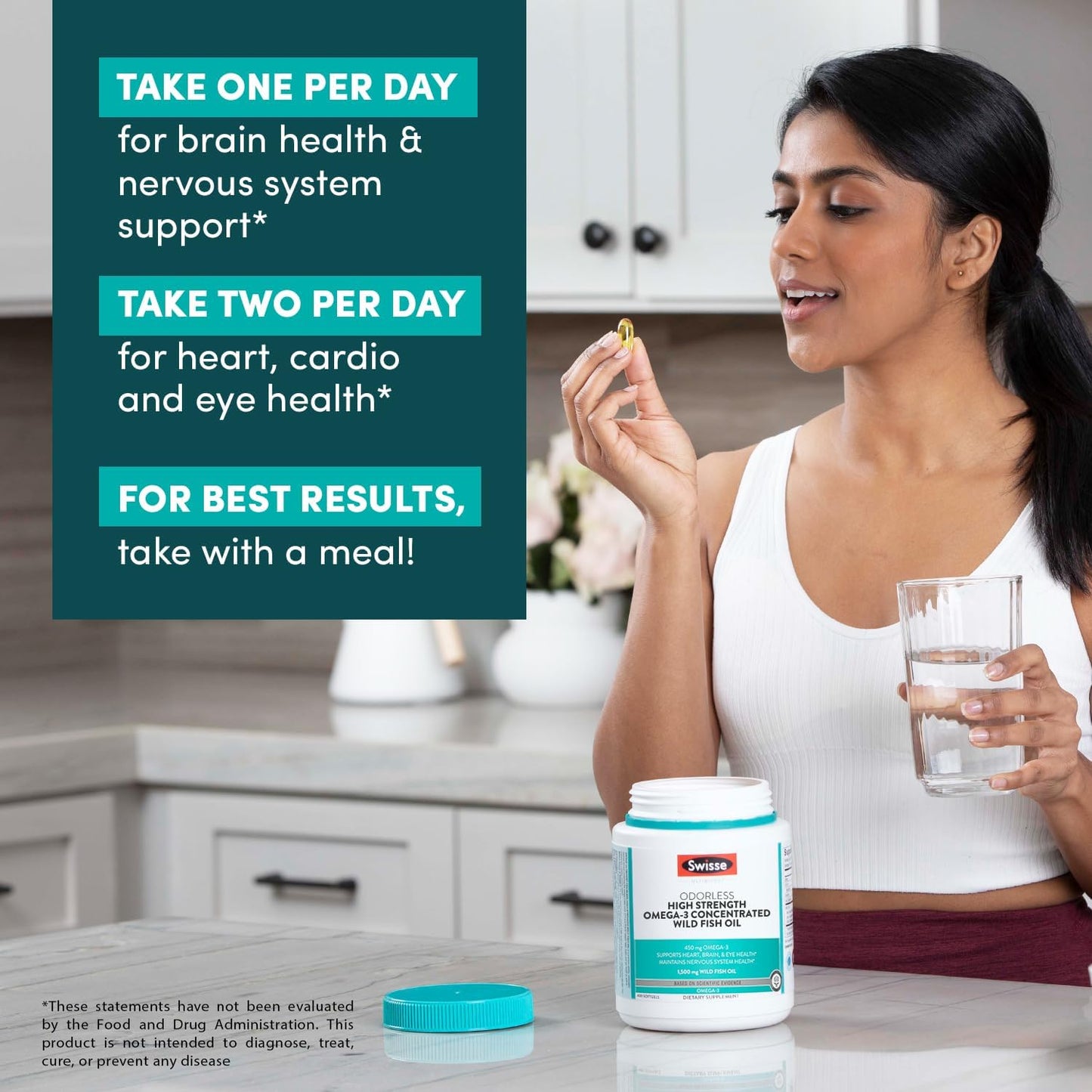 High Strength Swisse Wild Fish Oil Omega 3 Supplement | EPA DHA Fish Oil Softgels | Odorless | Supports Brain, Eye, Heart Health | 1500 mg - 400 Pills