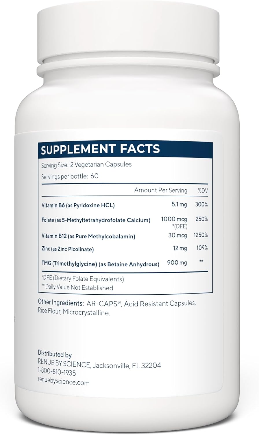 High Strength TMG Supplements with Vitamin B12, B6, Folate & Zinc | 120 Capsules - 900mg TMG | Made in USA & Third-Party Tested