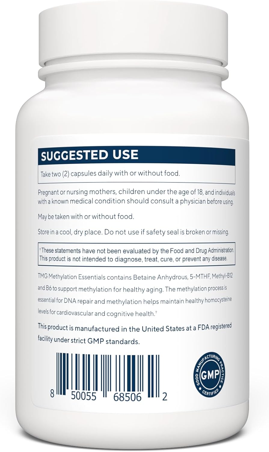 High Strength TMG Supplements with Vitamin B12, B6, Folate & Zinc | 120 Capsules - 900mg TMG | Made in USA & Third-Party Tested