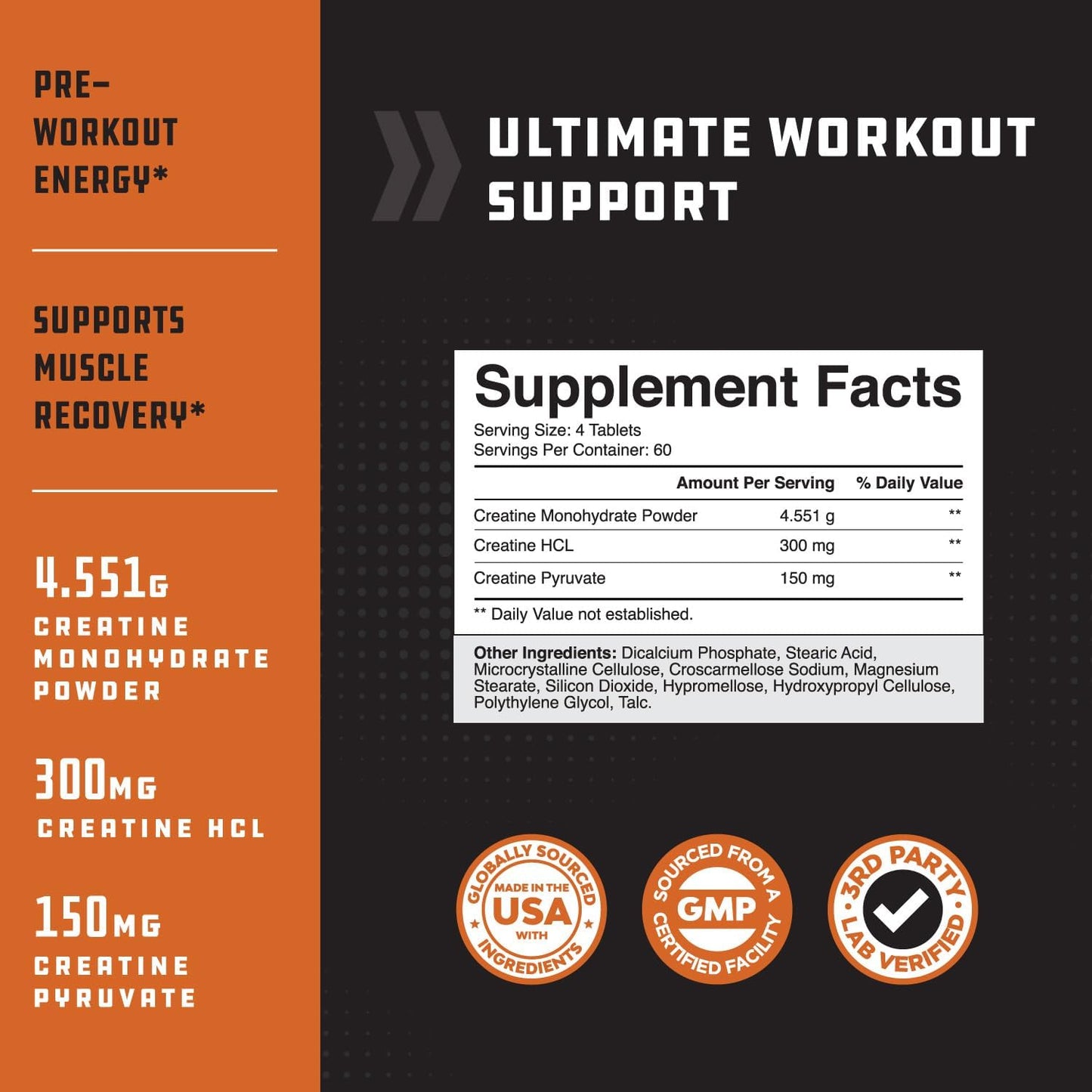 High Strength Tri Phase Creatine Pills for Muscle Mass Gaining and Recovery - HCL Pyruvate & Monohydrate Supplement - 240ct for Men and Women