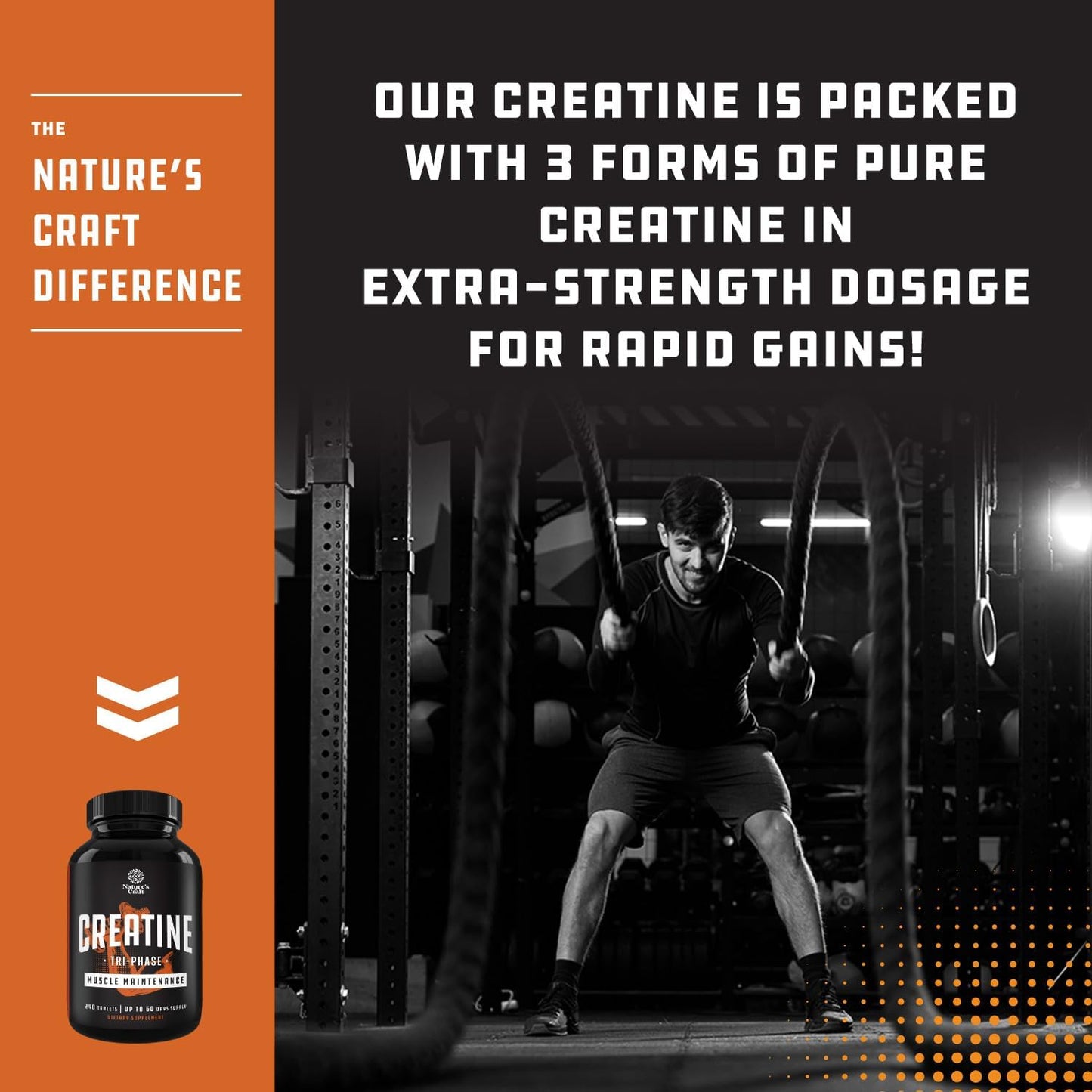 High Strength Tri Phase Creatine Pills for Muscle Mass Gaining and Recovery - HCL Pyruvate & Monohydrate Supplement - 240ct for Men and Women