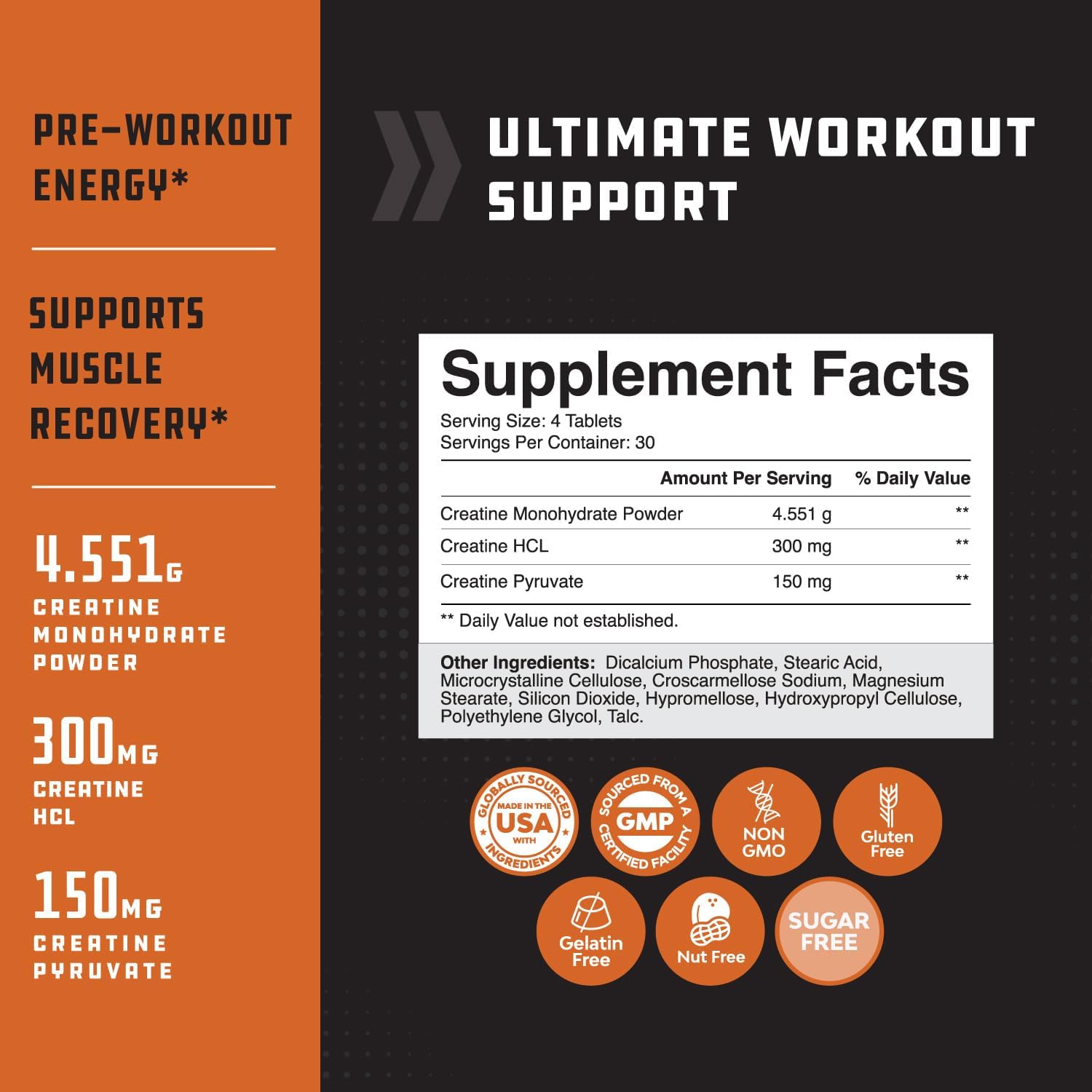 High Strength Tri Phase Creatine Tablets for Women & Men - Blend of Monohydrate, HCL & Pyruvate - Muscle Mass Gain & Recovery - 120 Tablets