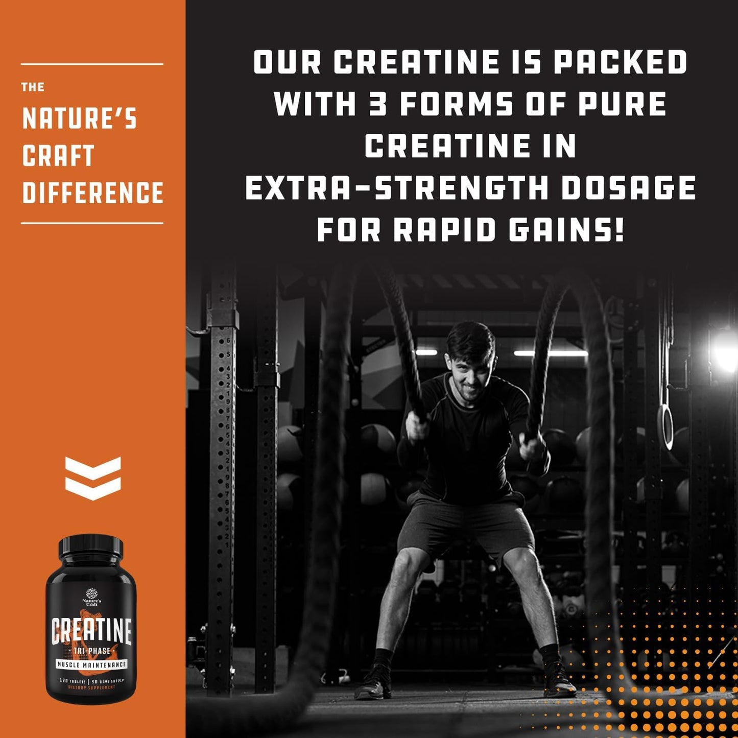 High Strength Tri Phase Creatine Tablets for Women & Men - Blend of Monohydrate, HCL & Pyruvate - Muscle Mass Gain & Recovery - 120 Tablets