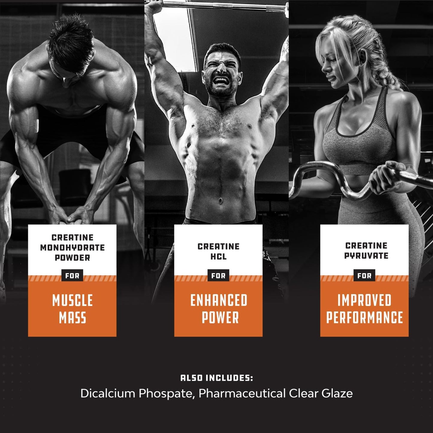 High Strength Tri Phase Creatine Tablets for Women & Men - Blend of Monohydrate, HCL & Pyruvate - Muscle Mass Gain & Recovery - 120 Tablets