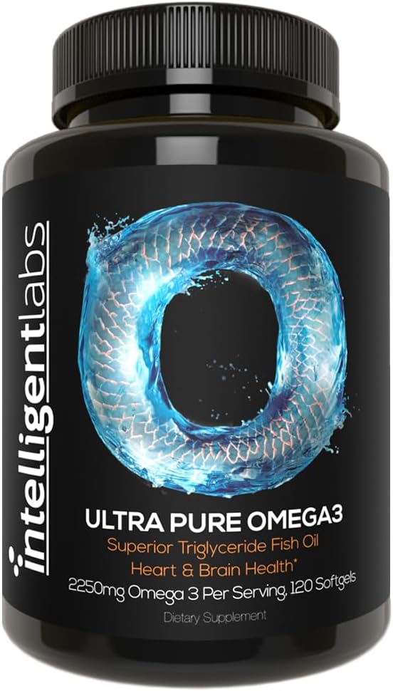 High Strength Triglyceride Omega-3 Fish Oil Capsules | 2250mg per Serving | Burpless | Cardiovascular, Brain, Joint, Eye Support | 120 Softgels