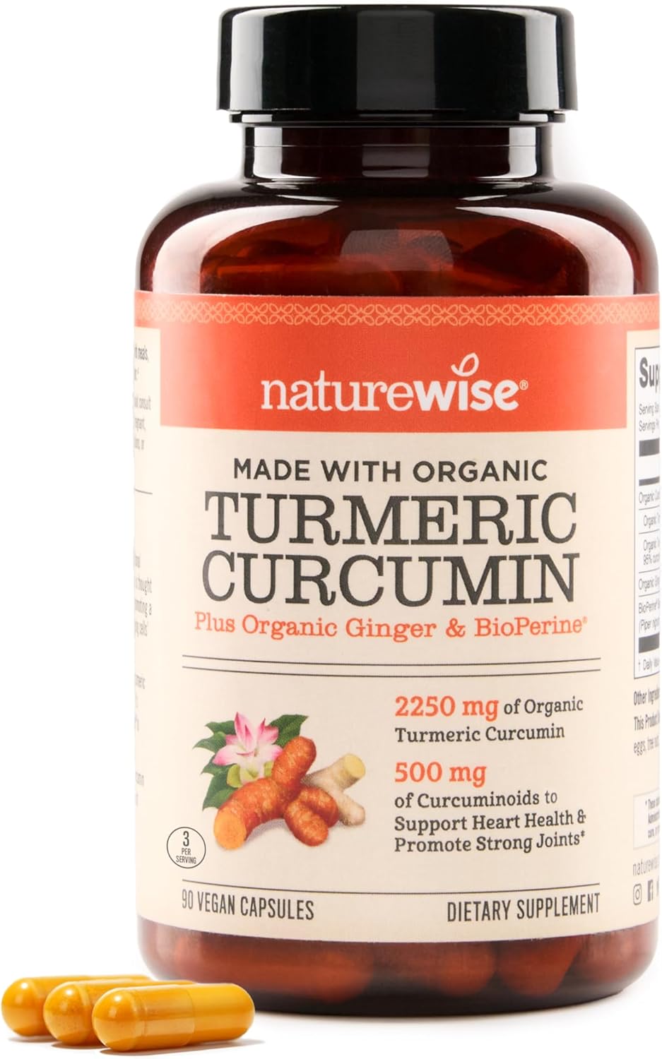 High Strength Turmeric Curcumin 2250mg with BioPerine for Joint & Immune Health - Vegan, Non-GMO - 90 Capsules