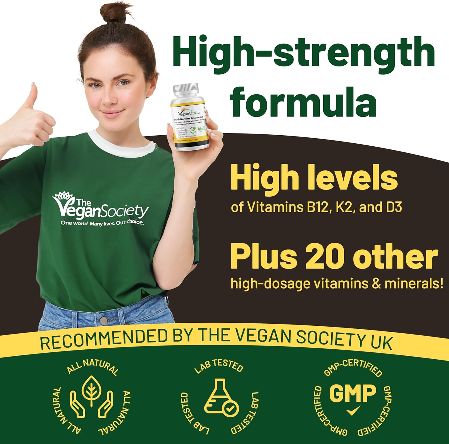 High Strength Vegan Multivitamin Tablets for Women and Men - 180 Tablets, 6 Months Supply - Vitamin B12, D3, K2 - Vitamins for Vegans & Vegetarians