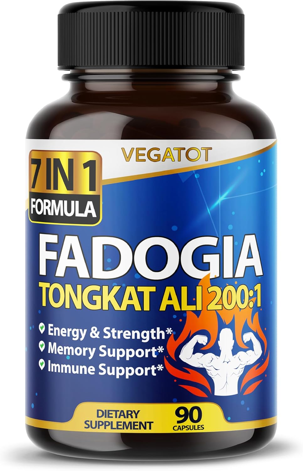 High Strength VEGATOT 7-in-1 Fadogia Concentrated with Tongkat Ali Maca Root Fenugreek Ginseng for Energy & Stamina - 90 Count (3-Month Supply)