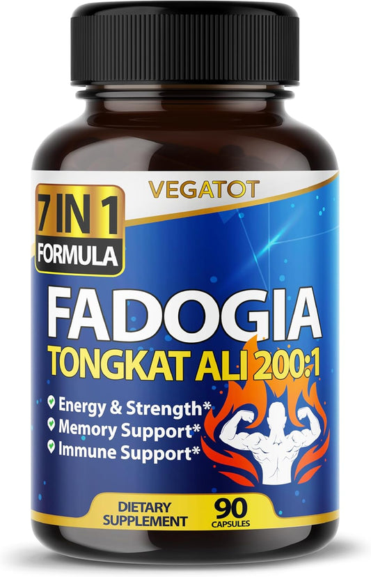 High Strength VEGATOT 7-in-1 Fadogia Concentrated with Tongkat Ali Maca Root Fenugreek Ginseng for Energy & Stamina - 90 Count (3-Month Supply)